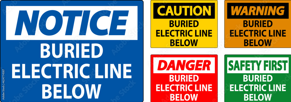Caution Sign Buried Electric Line Below On White Background Caution Sign Buried Electric Line Below On White Background