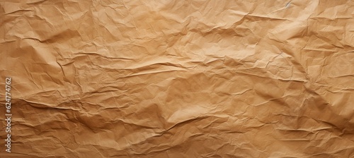 Brown kraft paper crumpled texture background. Generative AI technology.
