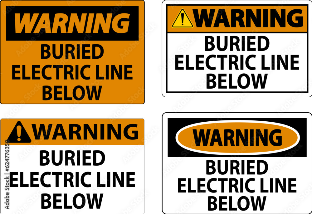 Warning Sign Buried Electric Line Below On White Background Warning Sign Buried Electric Line Below On White Background