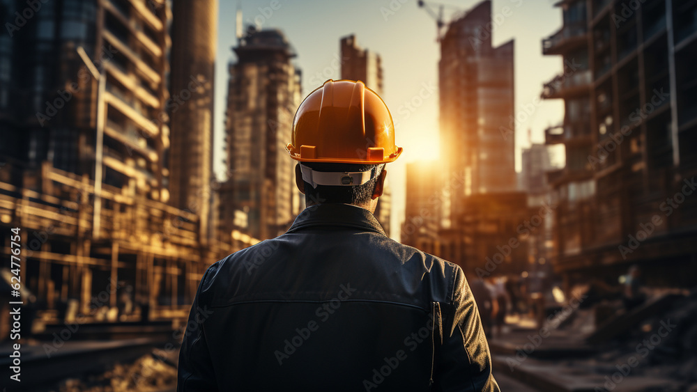 Engineer in construction helmet standing at work.