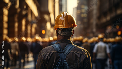 Engineer in construction helmet standing at work.