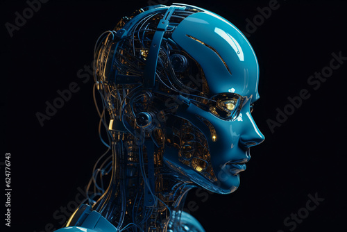 Close-up of Robot s Head with Blue Background - Enhanced by Generative AI