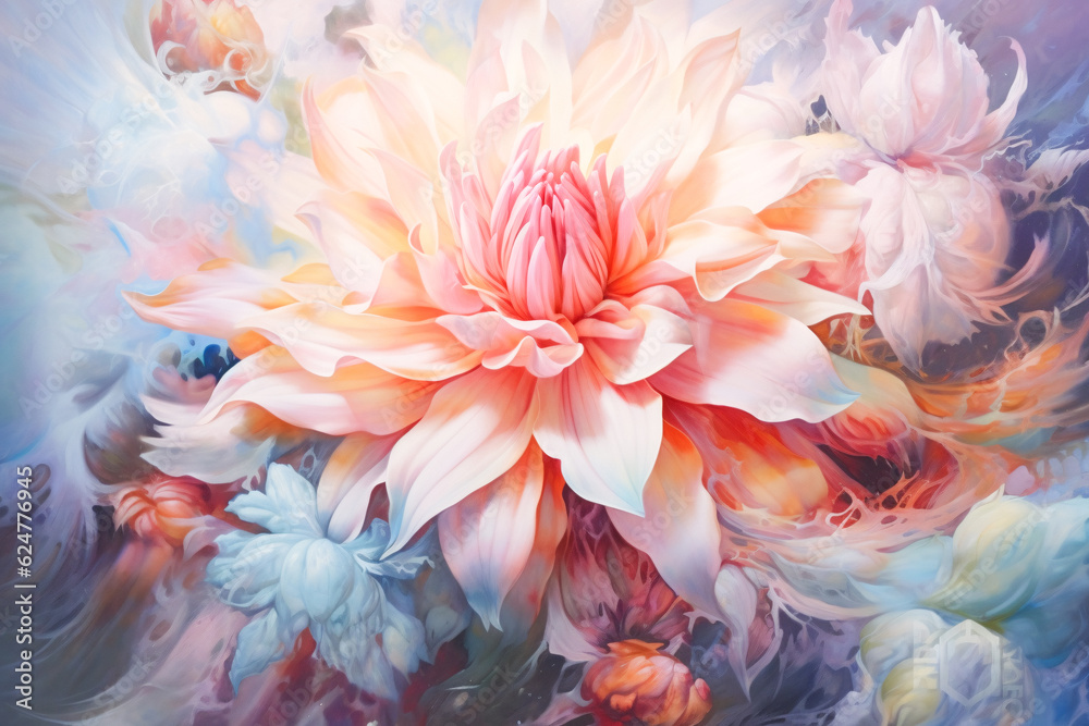 Fototapeta premium Vibrant Floral Masterpiece with a Buzzing Bee - Enhanced by Generative AI