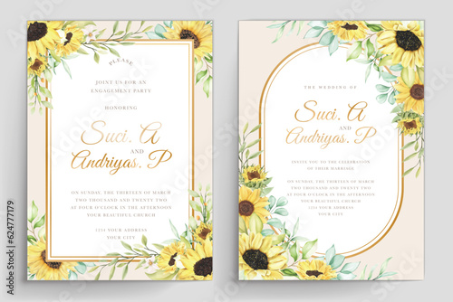watercolor sunflower invitation card design