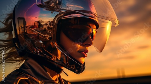 Cyberpunk Rider: The Bold Style of Women Wearing Motorcycle Helmets photo