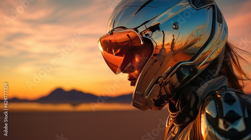 Cyberpunk Rider: The Bold Style of Women Wearing Motorcycle Helmets photo