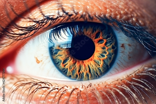 Vibrant Blue and Orange Iris Close-Up: Enhanced by Generative AI © Bipul Kumar