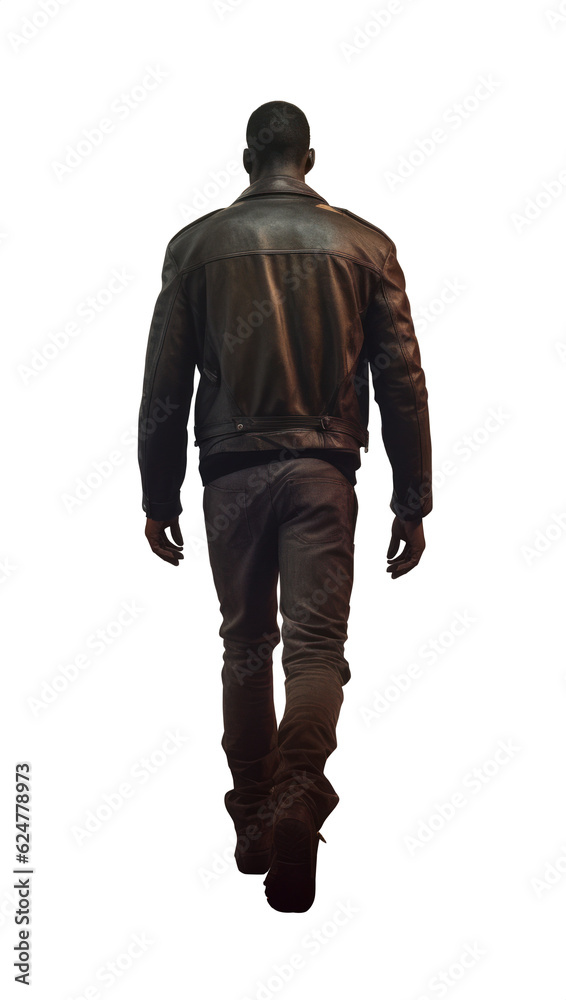 handsome short haired african man walking away. rear view. full view. handsome short haired african man walking away. rear view. full view.