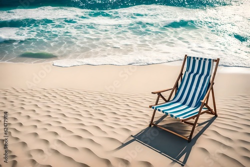 A beautiful view of a beach chair on a sand beach. 