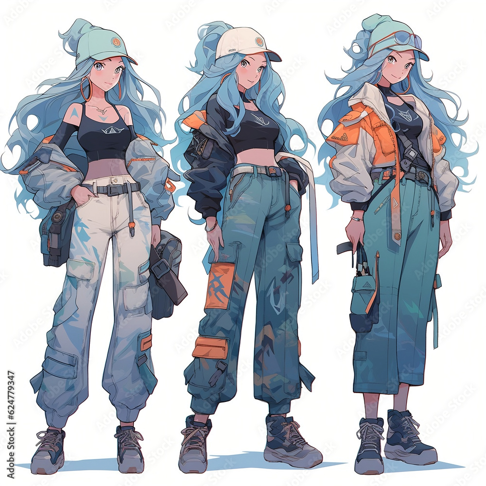 Fototapeta premium concept art of a full length twinies students. manga style