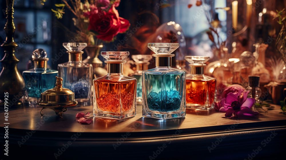 A floral fragrance of various flowers in a beautiful bottle.generative AI, AI generated