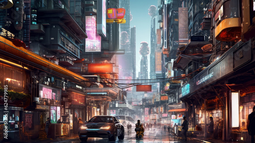Night view of a street in the future city