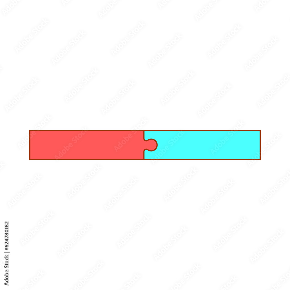 Two colored puzzle pieces joined together. Two colored puzzle pieces joined together.