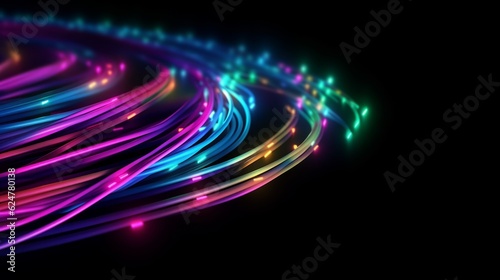 abstract background with multicolored glowing lines and bokeh effect