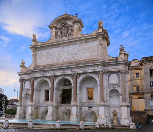 View of the Fontana dell'Acqua Paola also known as Il Fontanone ("The big fountain") in Rome, Italy. It is a monumental fountain located on the Janiculum Hill.