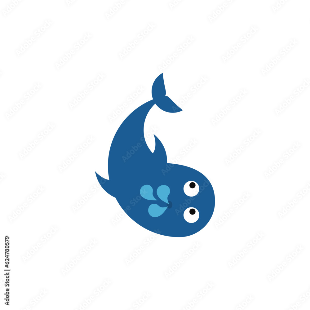 Fototapeta premium Cartoon blue whale with fountain. Top view. Vector design.