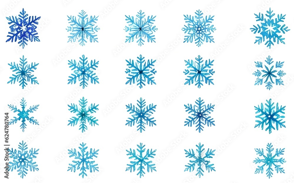 Snowflake set watercolors, generative ai Snowflake set watercolors, generative ai