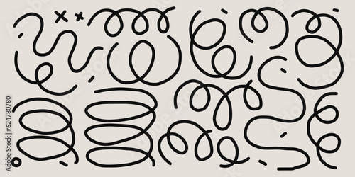 Abstract hand drawn line shapes collection. Naive art, infantile style trendy art. Simple colorful trendy decoration elements illustration set for poster, placard and other graphic design.