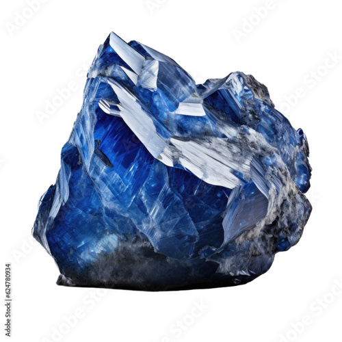 Blue Larvikite gem isolated on transparent background. Generative AI