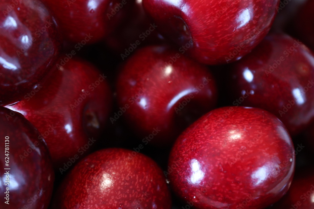 Ripe juicy cherries seen up close Ripe juicy cherries seen up close