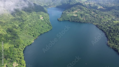 View of the Danao lake and clouds In the Philippines. Aero shot. High quality FullHD footage photo