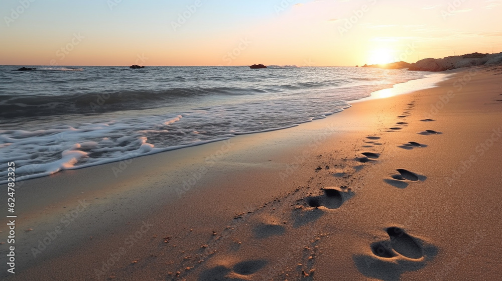 sunset on the beach HD 8K wallpaper Stock Photographic Image
