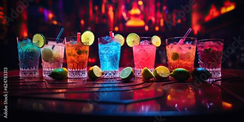 AI Generated. AI Generative. Neon glowing cocktail glass mug bar pub in synthwave cyberpunk retrowave style. Night life party alcohol drink vibe. Graphic Art