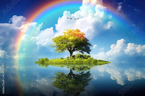 Summer abstract ecology background with rainbow © Veniamin Kraskov