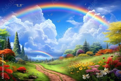 Summer abstract ecology background with rainbow