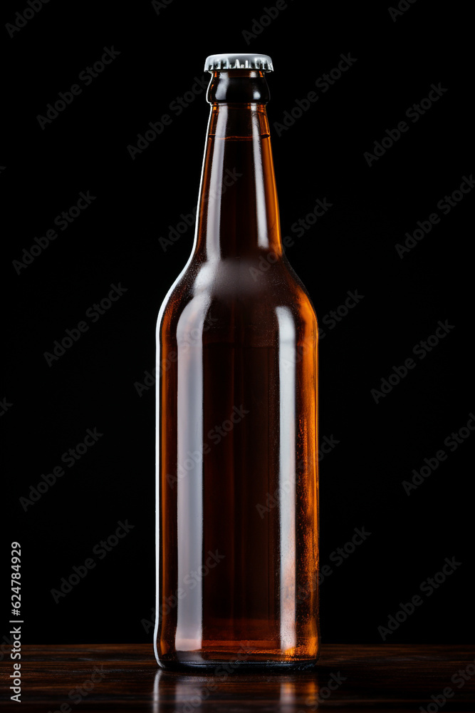 Glass bottle with a lid in bottle beer with dark background