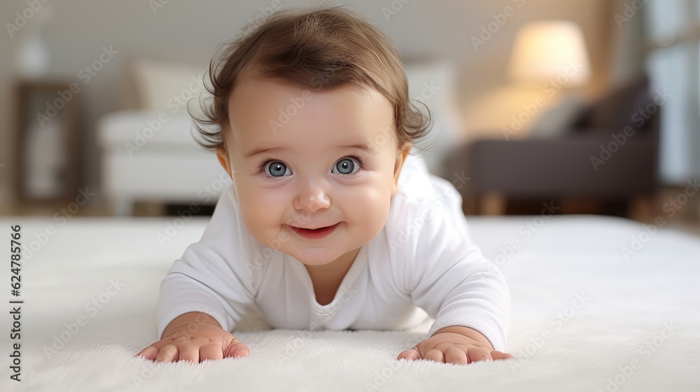 Fototapeta premium Portrait Of A Crawling Baby, generative ai