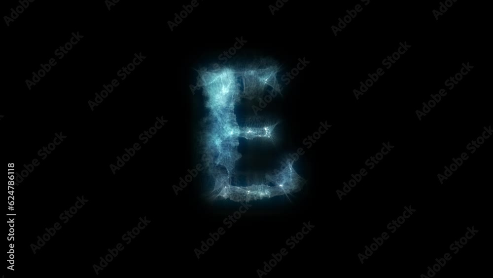 The appearance and disappearance of the letter E, consisting of abstract energy. The appearance and disappearance of the letter E, consisting of abstract energy.