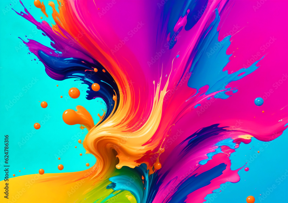 Colorful Liquid Fluid Wallpaper Background. Abstract Flowing Paint Splash Illustration for Banner, Invitation, Greeting Card or Cover. Ai Generated.