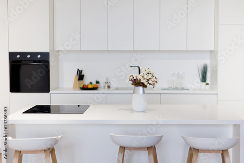 Modern stylish white kitchen copy space