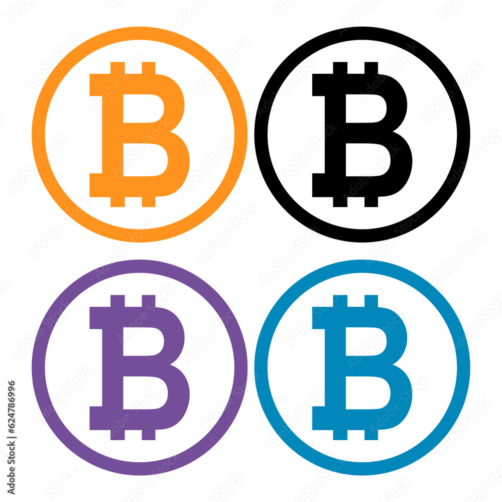 Set of Bitcoin web coin, internet electronic crypto design symbol, digital pay vector illustration Set of Bitcoin web coin, internet electronic crypto design symbol, digital pay vector illustration
