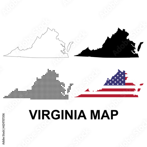 Set of Virginia map shape, united states of america. Flat concept icon vector illustration