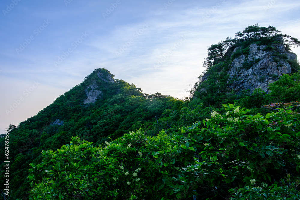 Scenic view of Mt.Gyeryongsan against sky during sunrise