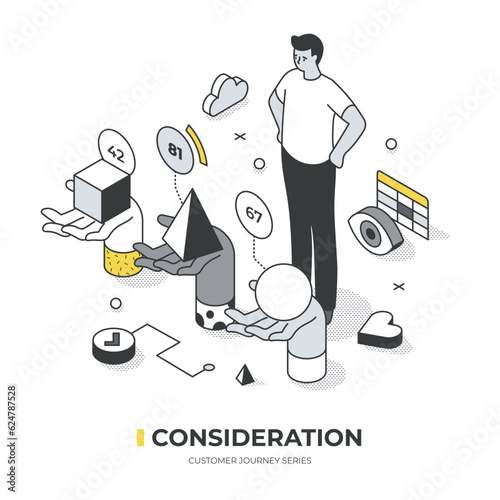 Customer Journey. Consideration Isometric Scene