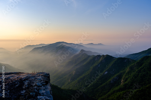 Scenic view of Mt.Gyeryongsan against sky during sunrise