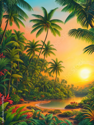 tropical sunset illustration