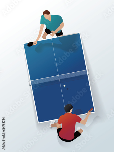 Daily_A004_Ping pong match shows two sportsman get contest with top view vector illustration graphic EPS 10