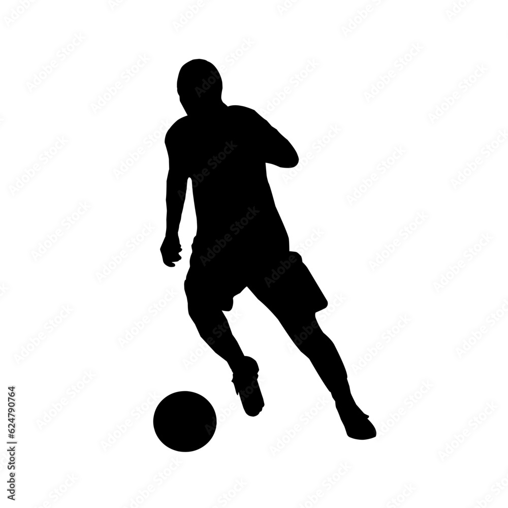 Silhouette Soccer Player With Ball Isolated Silhouette Soccer Player With Ball Isolated