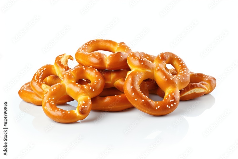 pretzels on a white background. Generative AI pretzels on a white background. Generative AI