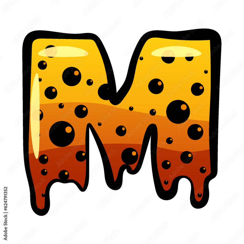 Halloween font letter M latin alphabet. Orange bubbling colorful spooky Halloween font letter M latin alphabet. Orange bubbling colorful spooky
