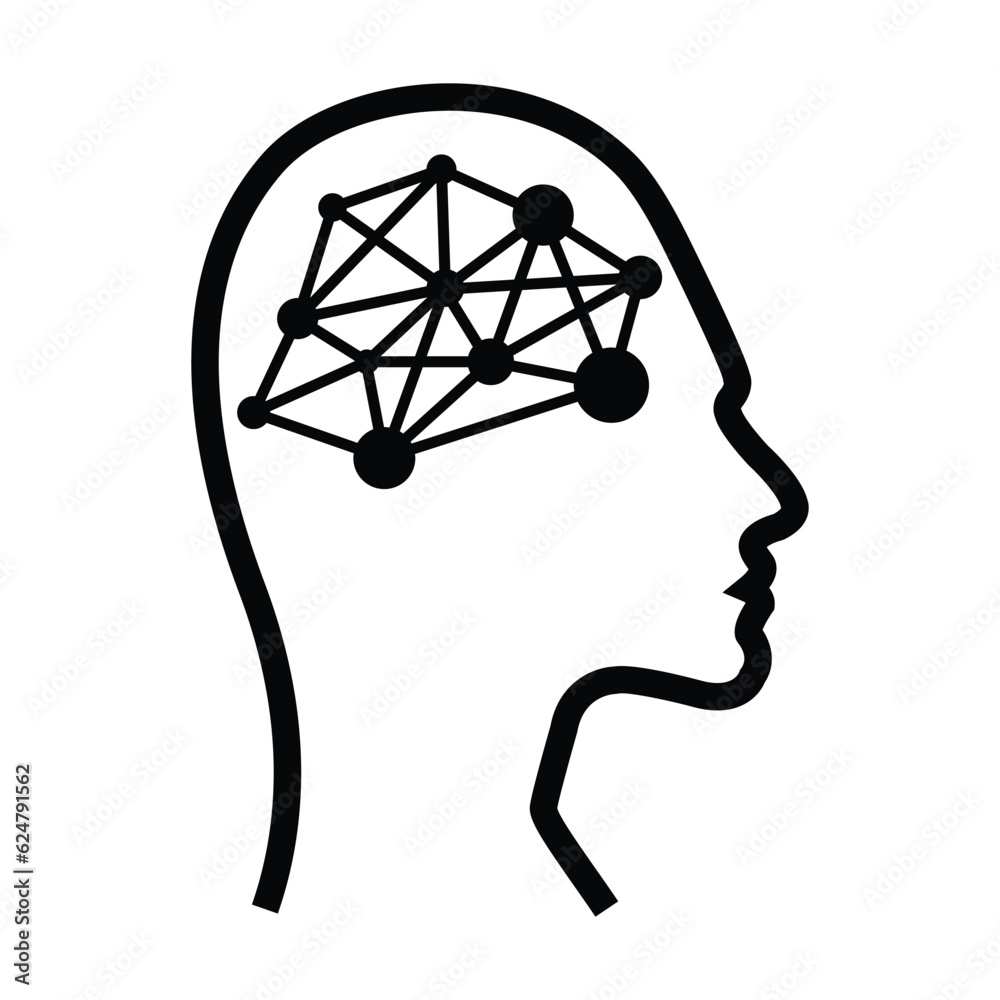 AI, Artificial intelligence icon of human face with a digital chip on brain for computer and technology silhouette illustration AI, Artificial intelligence icon of human face with a digital chip on brain for computer and technology silhouette illustration