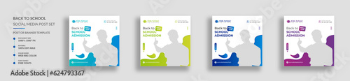 Back to school admission social media post banner Design Set. School admission social media post banner design. Back to school & Admission promotion, promotional social Media & Banner Design Template.
