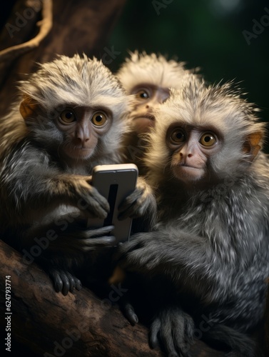 Adorable Monkeys Playing with a Cell Phone © Jardel Bassi