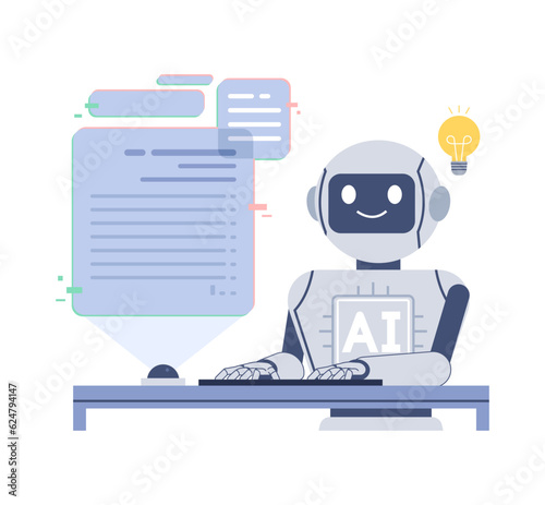 An AI robot is writing. Artificial intelligence writer concept illustration.