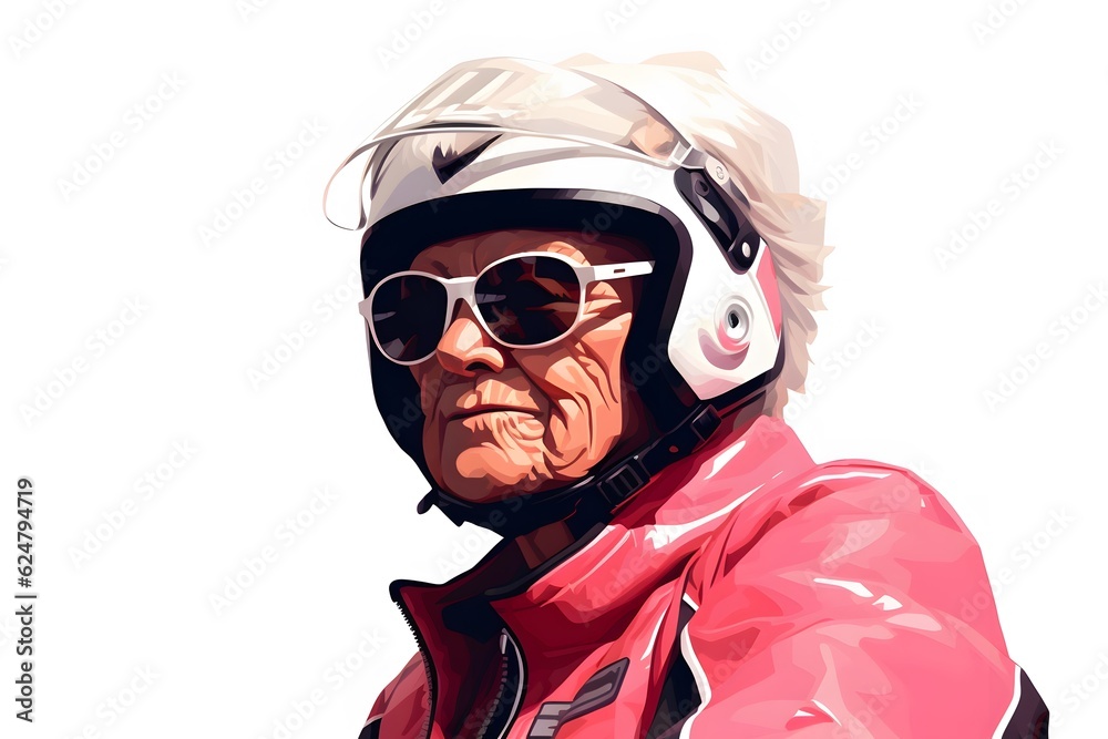 motorcycle rider old crazy face grandmother
