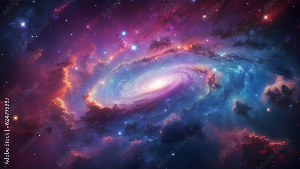 Cosmic Splendor: Colorful Space Galaxy Cloud Nebula. A Celestial Tapestry of Stars and Nighttime Wonders. Explore the Vast Universe of Science and Astronomy with this Supernova Background Wallpaper